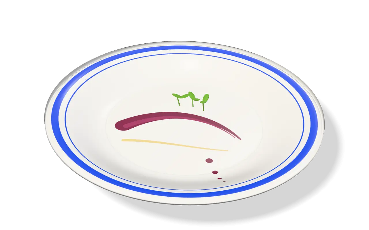Une assiette avec un dos de cabillaud, qui se transforme en disque vinyle puis en carreau de ciment.